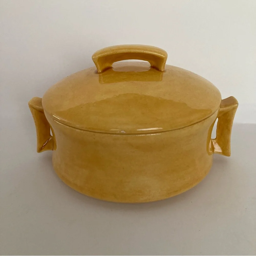 Small Vintage Yellow Ceramic Casserole Crock Trinket Dish
